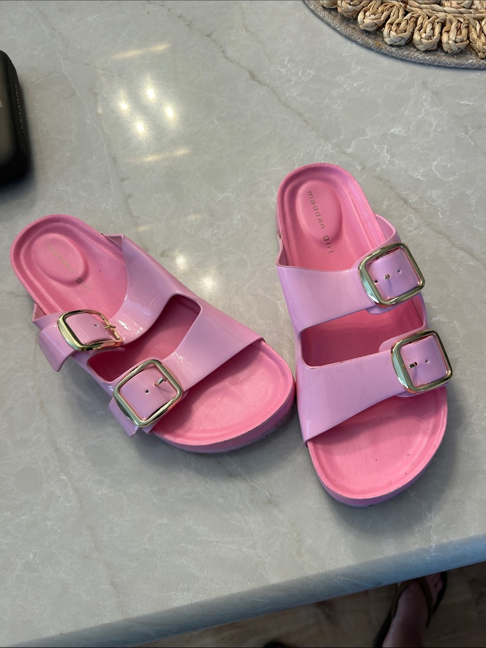 Madden Girl Pink Double Buckle Slide Sandals